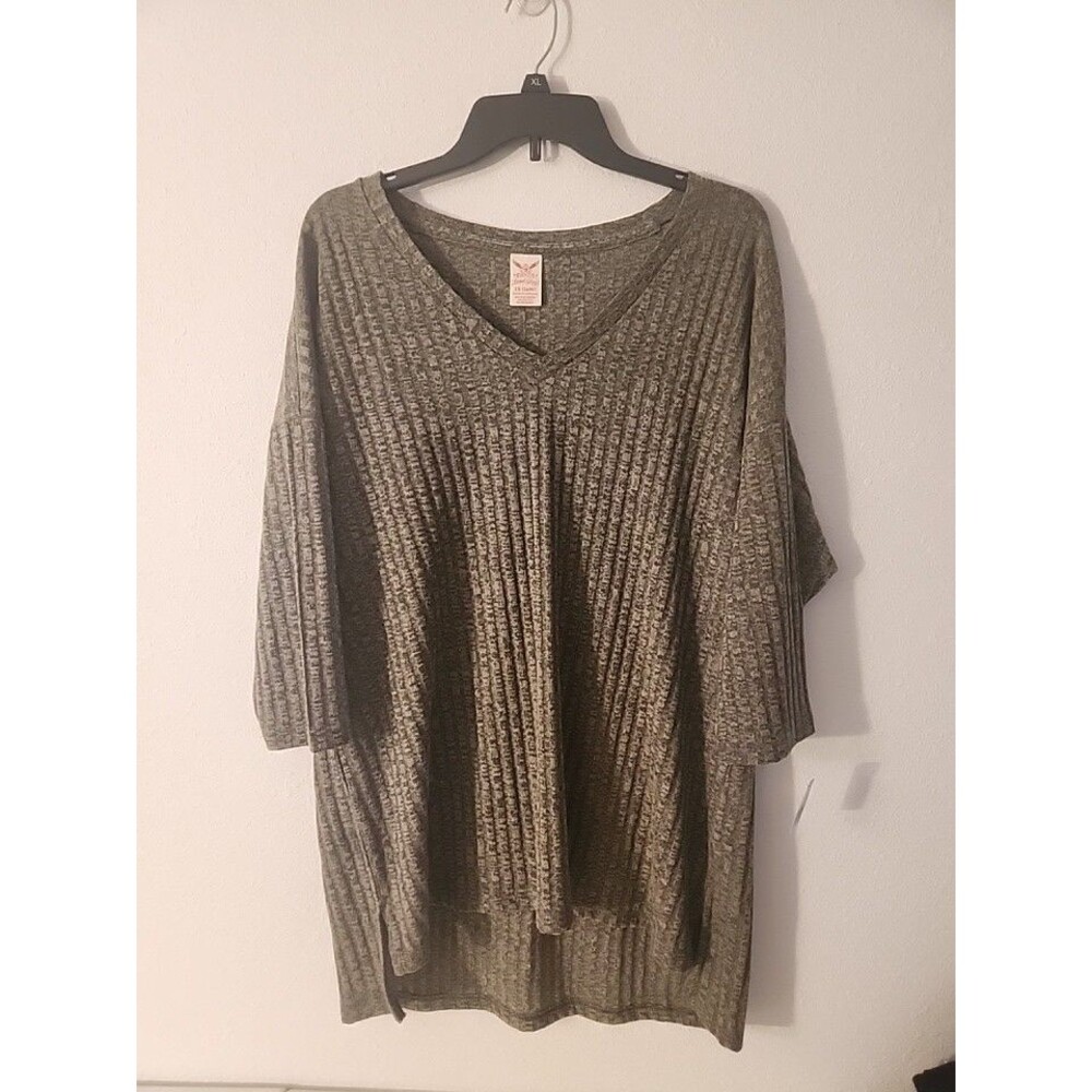 Faded Glory Green Knit Sweater 3/4 Sleeve Pullover Sweater XL